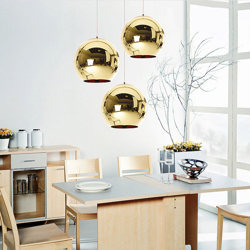 Contemporary Glass Mirror Ball Pendant Light - Chrome/Gold/Rose Gold 6/8/10 Width Hanging Ceiling