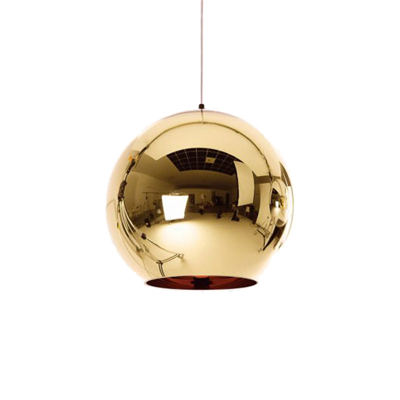 Contemporary Glass Mirror Ball Pendant Lighting - 1 Light, Chrome/Gold/Rose Gold, 6"/8"/10"W Hanging Ceiling Light