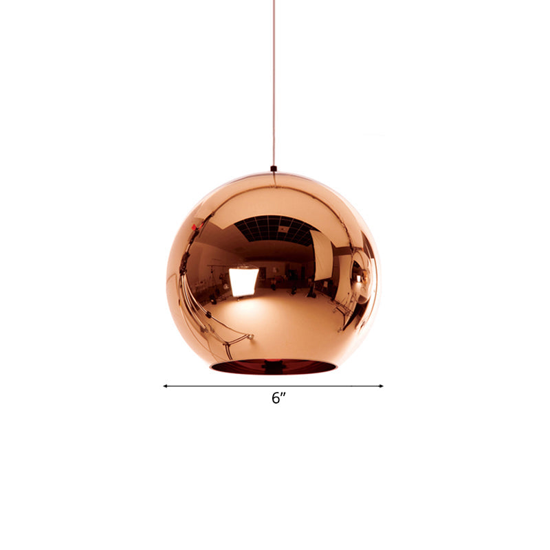 Contemporary Glass Mirror Ball Pendant Lighting - 1 Light, Chrome/Gold/Rose Gold, 6"/8"/10"W Hanging Ceiling Light