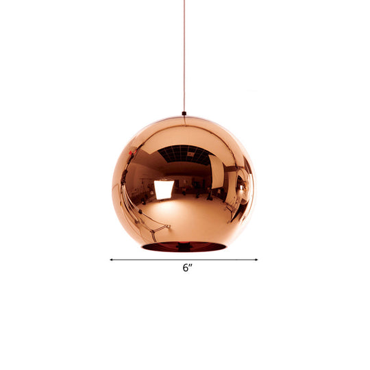 Contemporary Glass Mirror Ball Pendant Lighting - 1 Light, Chrome/Gold/Rose Gold, 6"/8"/10"W Hanging Ceiling Light
