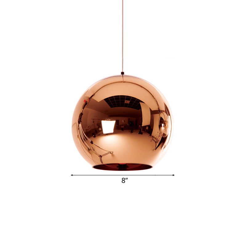 Contemporary Glass Mirror Ball Pendant Light - Chrome/Gold/Rose Gold 6/8/10 Width Hanging Ceiling