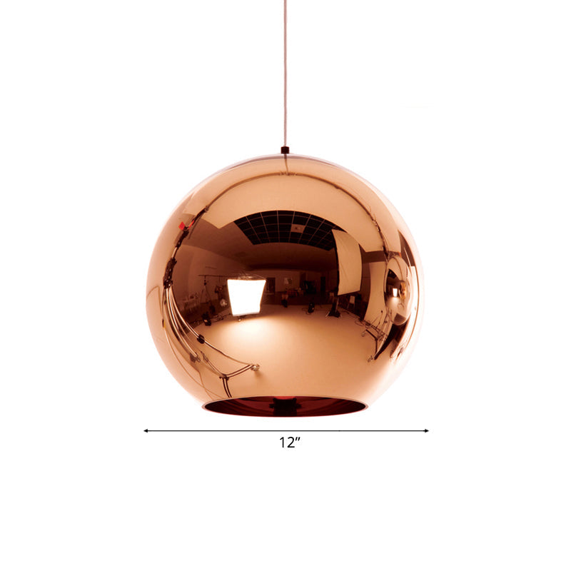 Contemporary Glass Mirror Ball Pendant Lighting - 1 Light, Chrome/Gold/Rose Gold, 6"/8"/10"W Hanging Ceiling Light