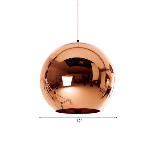 Contemporary Glass Mirror Ball Pendant Lighting - 1 Light, Chrome/Gold/Rose Gold, 6"/8"/10"W Hanging Ceiling Light
