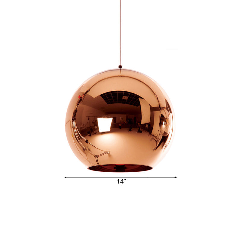 Contemporary Glass Mirror Ball Pendant Lighting - 1 Light, Chrome/Gold/Rose Gold, 6"/8"/10"W Hanging Ceiling Light