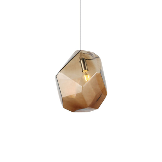 Contemporary Glass Pendant Light - Faceted Grey/Orange/Purple - 1-Light LED Hanging Lamp for Dining Room Fixture