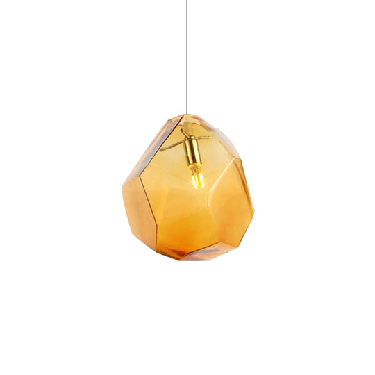 Contemporary Glass Pendant Light - Faceted Grey/Orange/Purple - 1-Light LED Hanging Lamp for Dining Room Fixture