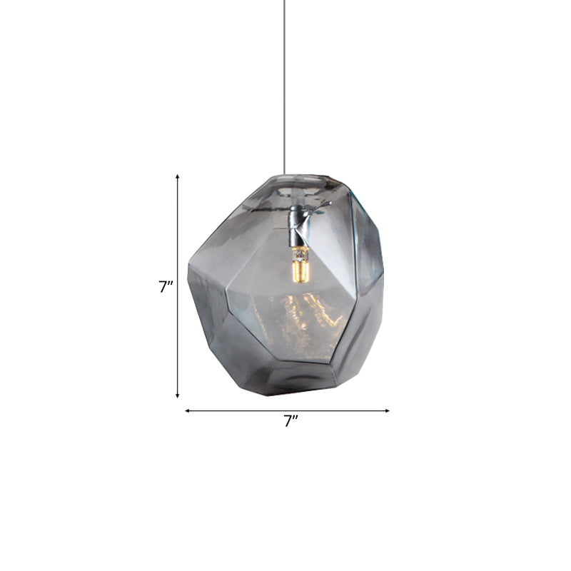 Contemporary Glass Pendant Light - Faceted Grey/Orange/Purple - 1-Light LED Hanging Lamp for Dining Room Fixture