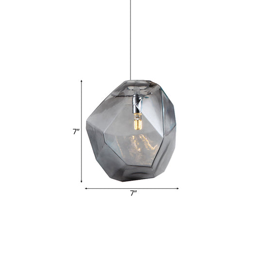 Contemporary 1-Light Glass Pendant Lighting: Faceted Grey/Orange/Purple Led Hanging Lamp Fixture For