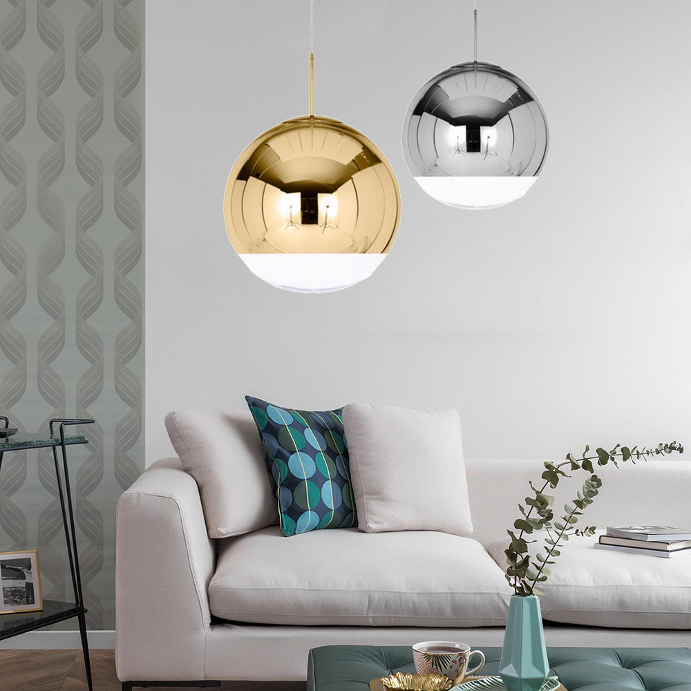 Sleek Metal Globe Pendant Ceiling Light, Chrome/Gold Finish, 1-Light for Chic Décor, Available in Multiple Sizes (6"/8"/10"W)