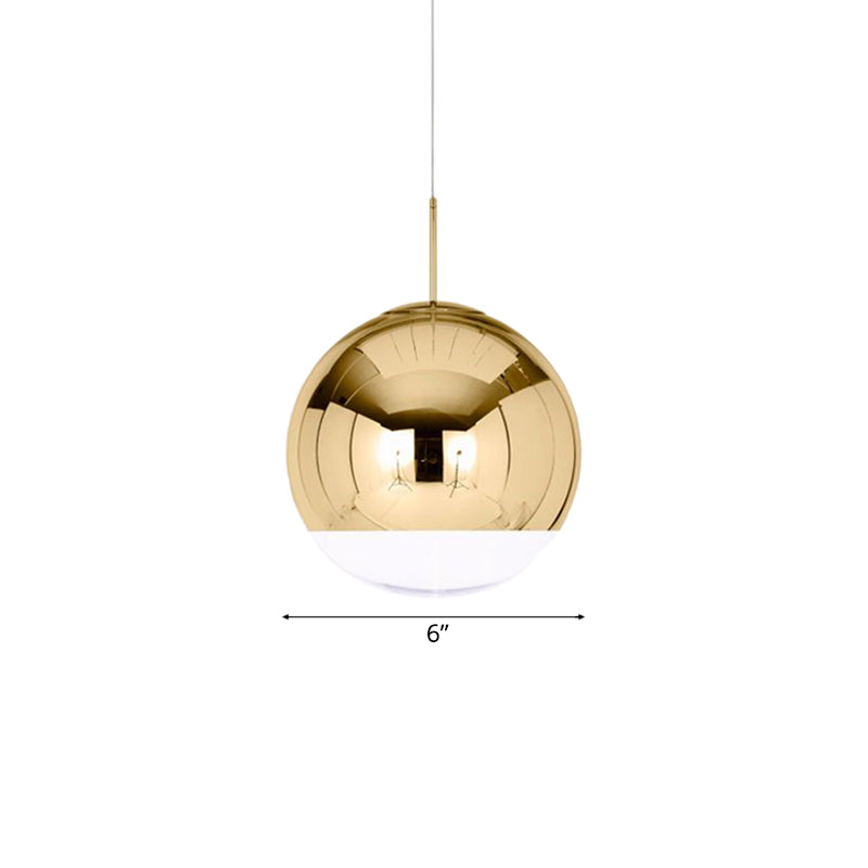 Sleek Metal Globe Pendant Ceiling Light, Chrome/Gold Finish, 1-Light for Chic Décor, Available in Multiple Sizes (6"/8"/10"W)