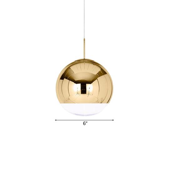 Sleek Metal Globe Pendant Ceiling Light, Chrome/Gold Finish, 1-Light for Chic Décor, Available in Multiple Sizes (6"/8"/10"W)