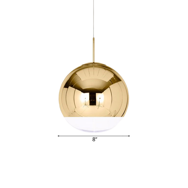 Sleek Metal Globe Pendant Ceiling Light, Chrome/Gold Finish, 1-Light for Chic Décor, Available in Multiple Sizes (6"/8"/10"W)