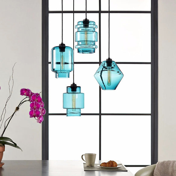 Simplicity Glass Hanging Lamp - Cylindrical 1-Light Pink/Yellow/Blue Ceiling Fixture