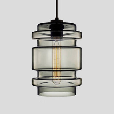 Simplicity Glass Cylindrical Hanging Lamp - 1-Light Pink/Yellow/Blue Ceiling Light Smoke Gray / B