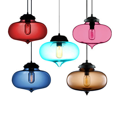 Contemporary Teardrop Hanging Pendant Light - 1 Light Glass, Red/Brown/Blue Ceiling Fixture