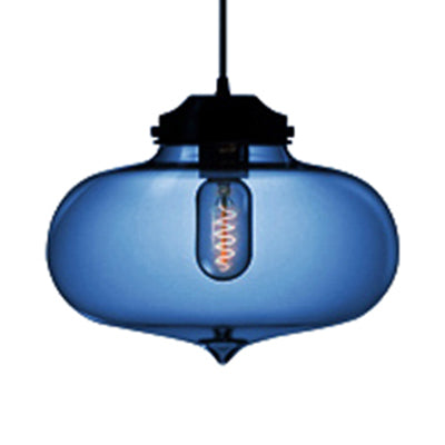 Contemporary Teardrop Hanging Pendant Light - 1 Light Glass, Red/Brown/Blue Ceiling Fixture