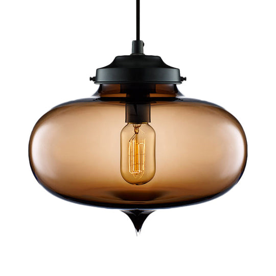 Contemporary Teardrop Hanging Pendant Light - 1 Light Glass, Red/Brown/Blue Ceiling Fixture