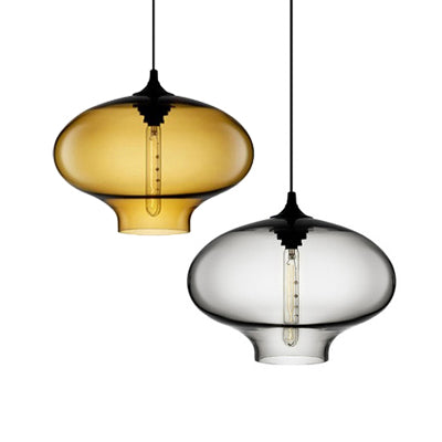 Simplicity Glass Oval Hanging Lamp - 1-Light Red/Brown/Blue Ceiling Light