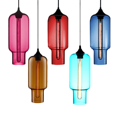 Contemporary Ceiling Pendant Light with Colorful Bottle Glass Shade - 1 Light Hanging Fixture