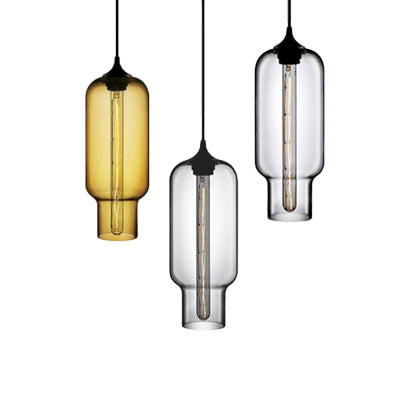 Contemporary Ceiling Pendant Light with Colorful Bottle Glass Shade - 1 Light Hanging Fixture