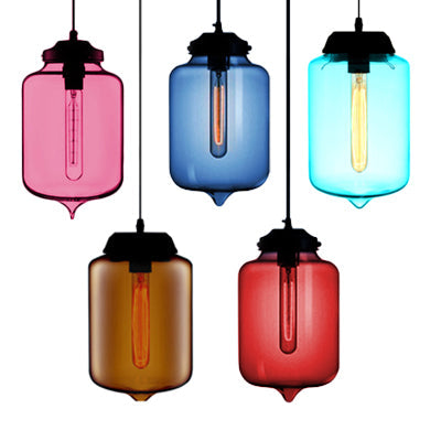 Modern Teardrop Glass Pendant Light with Red/Brown/Blue Hue - 1-Light Hanging Fixture