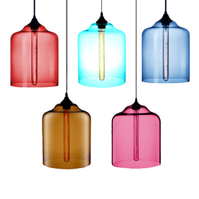 Contemporary Glass Jug Suspension Light - 1 Red/Brown/Blue Hanging Ceiling Lamp