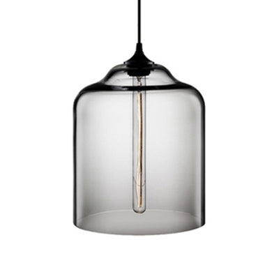 Contemporary Glass Jug Suspension Light - 1 Red/Brown/Blue Hanging Ceiling Lamp Smoke Gray