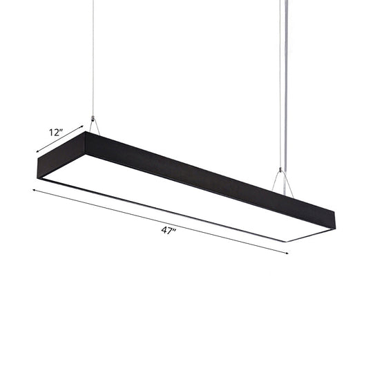 Sleek Rectangular LED Hanging Light - Minimal Silver/Black/White - 23.5"/35.5"/47" Long - 5"/8"/12" Wide