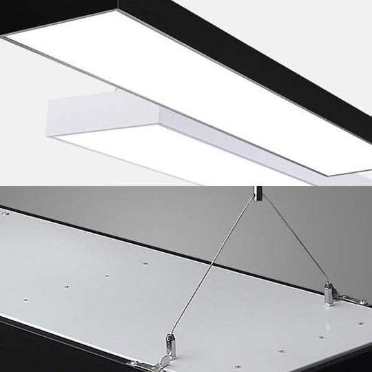 Sleek Rectangular LED Hanging Light - Minimal Silver/Black/White - 23.5"/35.5"/47" Long - 5"/8"/12" Wide