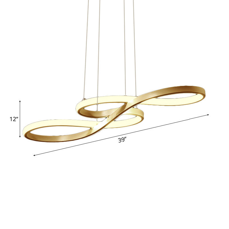 Modernism LED Ceiling Pendant with Acrylic Shade - Black/White/Gold - Twisted Hanging Lamp in Warm/White/Natural Light - 29.5"/39" Wide