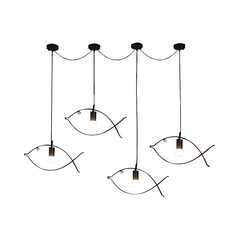 Modern Black Fish-Shaped Metal Pendant Light For Dining Room - 1-Light Ceiling Fixture