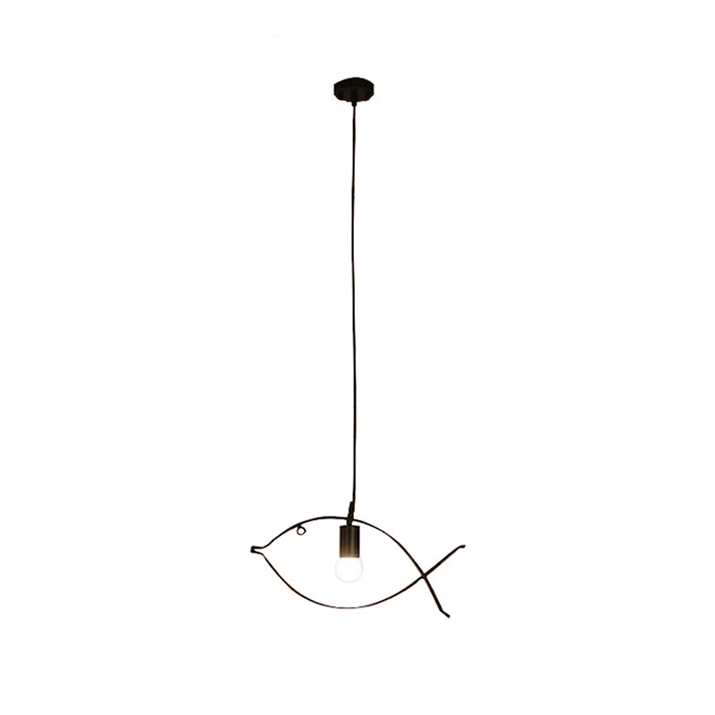 Modern Black Fish-Shaped Metal Pendant Light For Dining Room - 1-Light Ceiling Fixture