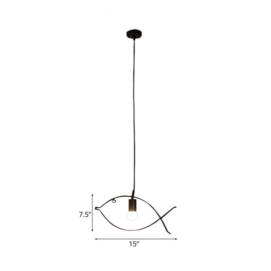 Plafonnier suspendu moderne en métal noir en forme de poisson pour salle à manger