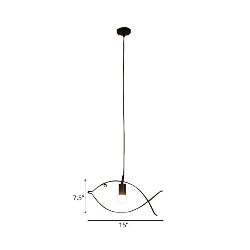 Modern Black Fish-Shaped Metal Pendant Light For Dining Room - 1-Light Ceiling Fixture