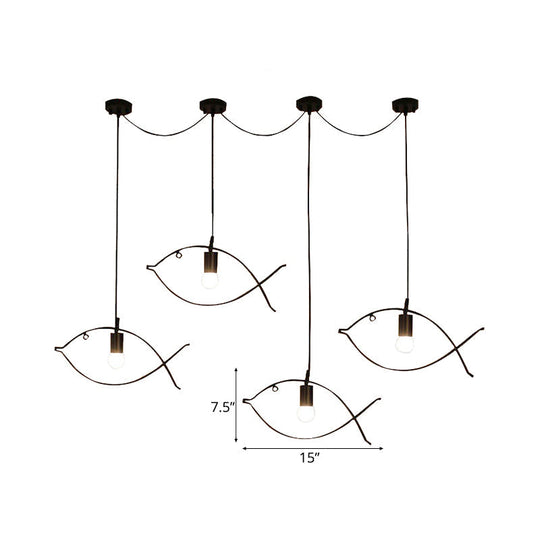 Modern Black Fish-Shaped Metal Pendant Light For Dining Room - 1-Light Ceiling Fixture
