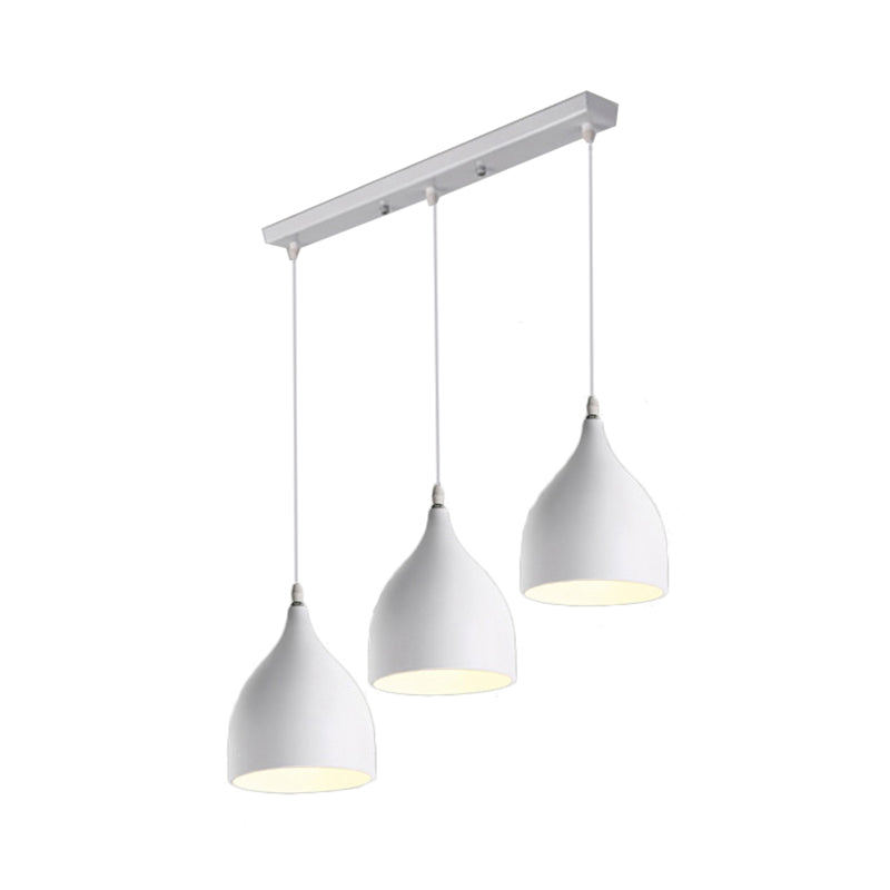 Modern 3-Light Bell Pendant in Black/White Metal with Round/Linear Canopy