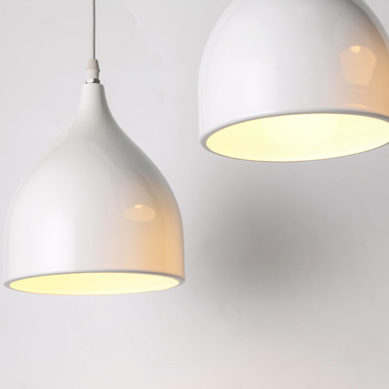 Modern 3-Light Bell Pendant in Black/White Metal with Round/Linear Canopy