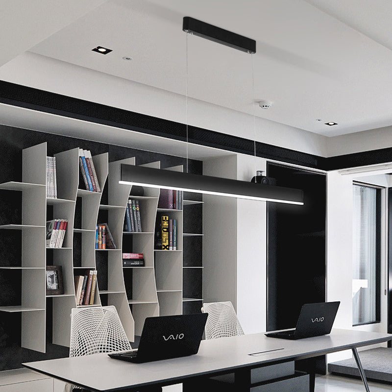 Luminaire suspendu à LED noir moderne pour salle à manger - Lame large de 36"/47" - Plafonnier suspendu en blanc chaud