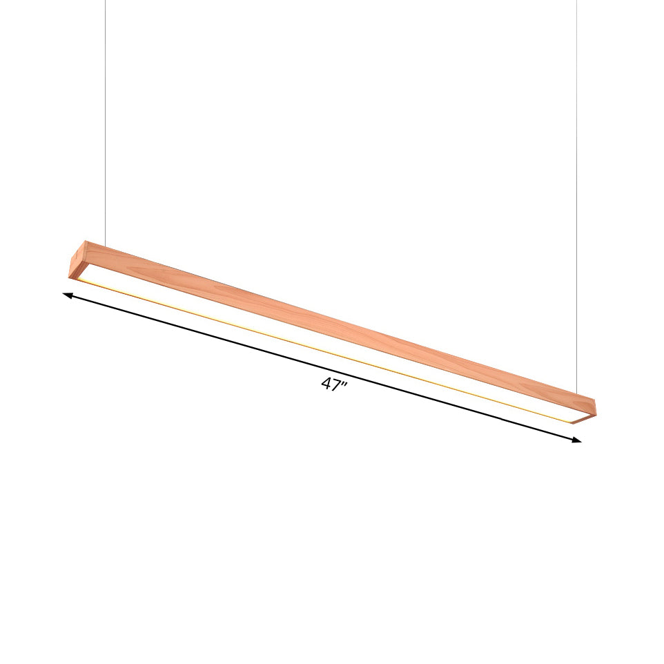 Wooden Shade Led Office Pendant Lighting - Sleek Rectangular Linear Design In Minimal Dark