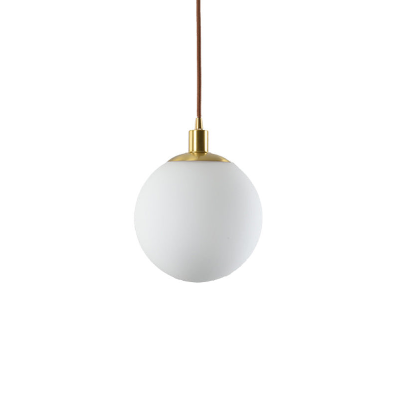 Milky Glass Ball Pendant Light: Modern LED Ceiling Lamp in Brass (6"/8"/10" Wide)