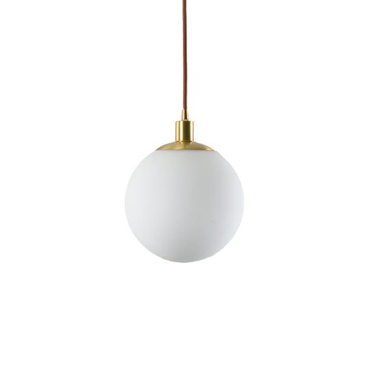 Milky Glass Ball Pendant Light: Modern LED Ceiling Lamp in Brass (6"/8"/10" Wide)