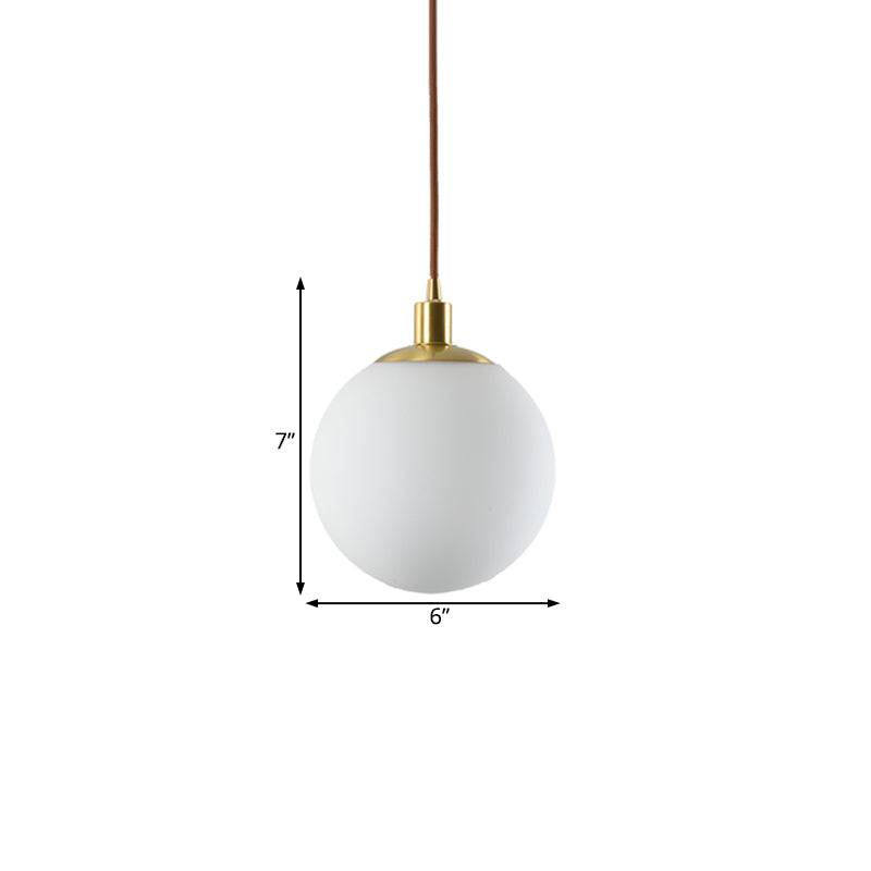 Milky Glass Ball Pendant Light: Modern LED Ceiling Lamp in Brass (6"/8"/10" Wide)