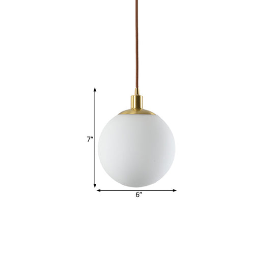 Milky Glass Ball Pendant Light: Modern LED Ceiling Lamp in Brass (6"/8"/10" Wide)