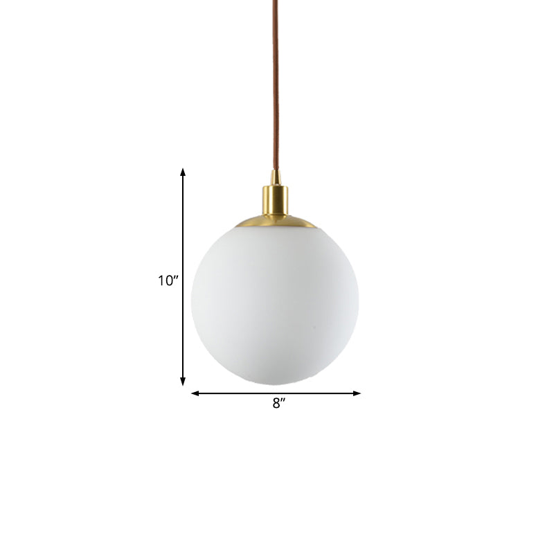 Milky Glass Ball Pendant Light: Modern LED Ceiling Lamp in Brass (6"/8"/10" Wide)