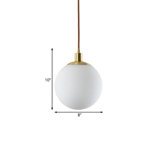 Milky Glass Ball Pendant Light: Modern LED Ceiling Lamp in Brass (6"/8"/10" Wide)