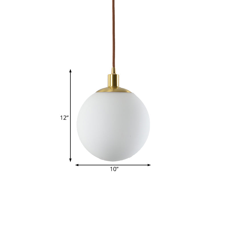 Milky Glass Ball Pendant Light: Modern LED Ceiling Lamp in Brass (6"/8"/10" Wide)
