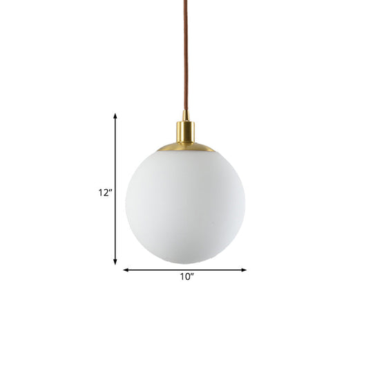 Milky Glass Ball Pendant Light: Modern LED Ceiling Lamp in Brass (6"/8"/10" Wide)