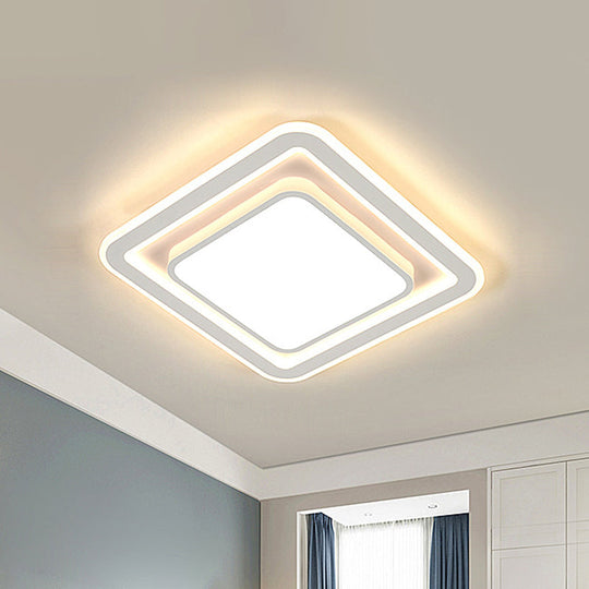 White LED Flush Mount Lamp for Bedroom, Acrylic Round/Square Flushmount Fixture