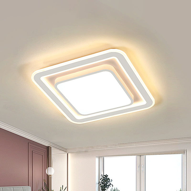 White LED Flush Mount Lamp for Bedroom, Acrylic Round/Square Flushmount Fixture