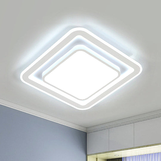 White LED Flush Mount Lamp for Bedroom, Acrylic Round/Square Flushmount Fixture